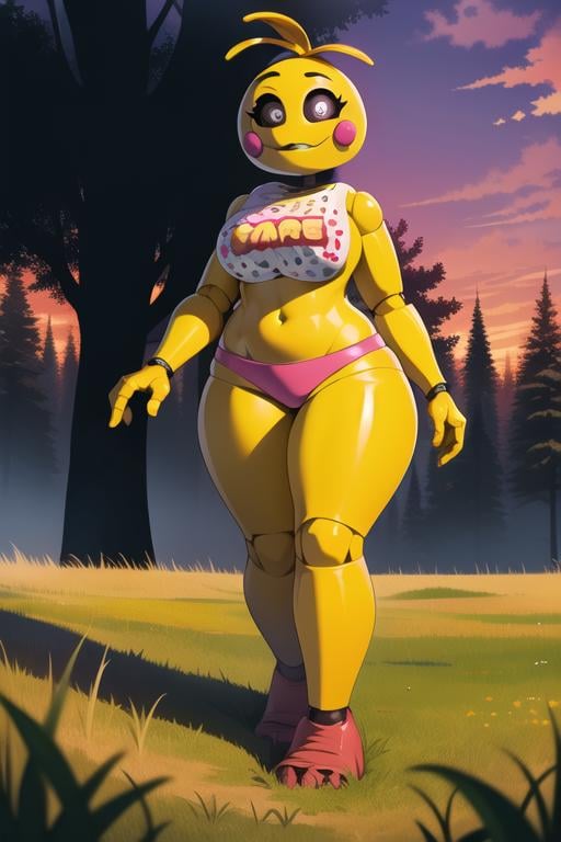 <lora:toychica-10:1> toychica, full body, solo, detailed background, walking on alien planet, red forest, purple sky, zoomed out shot, grass reaches till hips, detailed shading, detailed ambient light, detailed background, masterpiece,