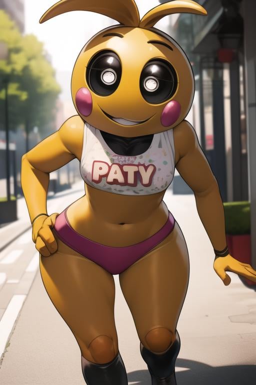 <lora:toychica-04:1> toychica, full body, detailed background, outdoors pulic park, flat chest, narrow hips, detailed shading, detailed ambient light, detailed background, masterpiece,