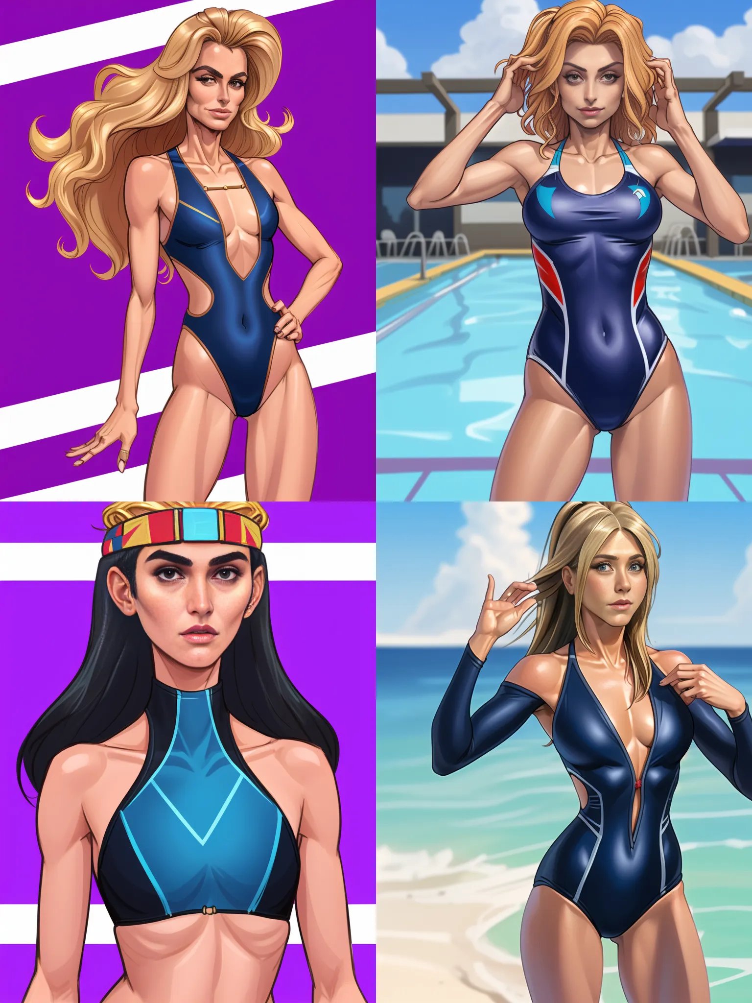 ((sfw)), Farrah Fawcett (flat chest:1.5), swimsuit