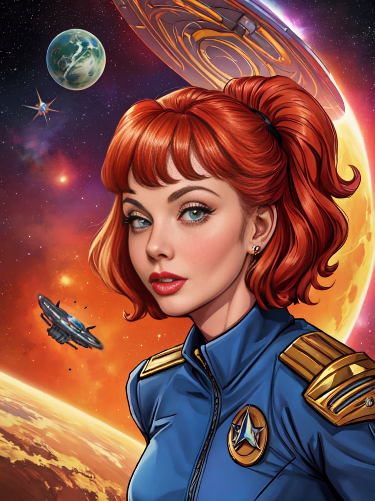 add_detail, masterpiece, Lucille Ball as Captain of the Starship Enterprise on its 5 year mission to seek out strange new worlds and new life forms and to boldly go where no one has gone before,  