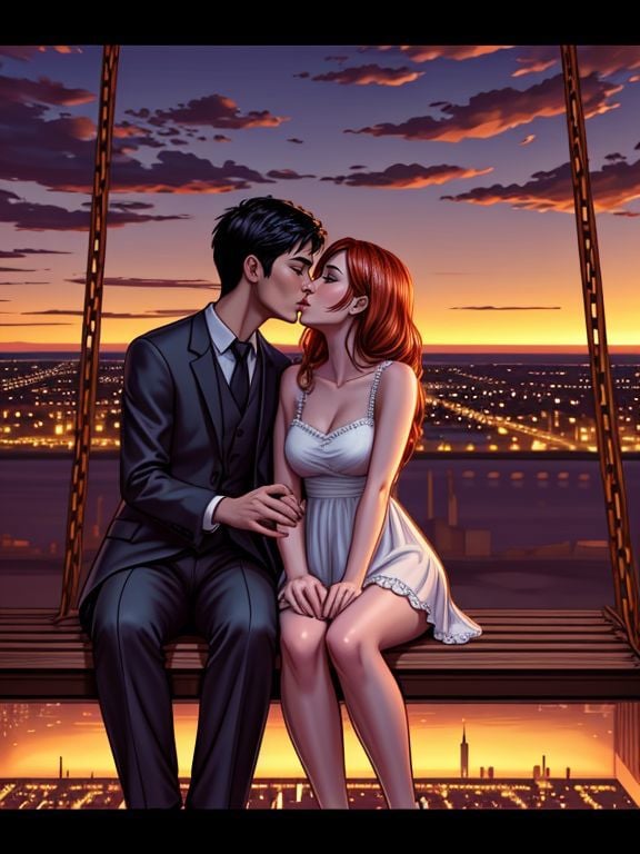 <lora:LCM_LoRA_Weights_SD15:1> a romantic kiss on a swing overlooking a city