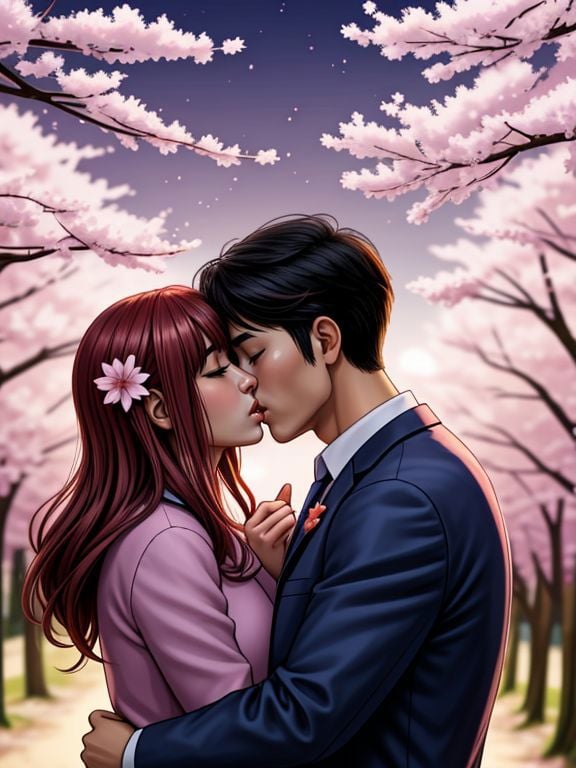 <lora:LCM_LoRA_Weights_SD15:1> a romantic kiss under the cherry blossoms