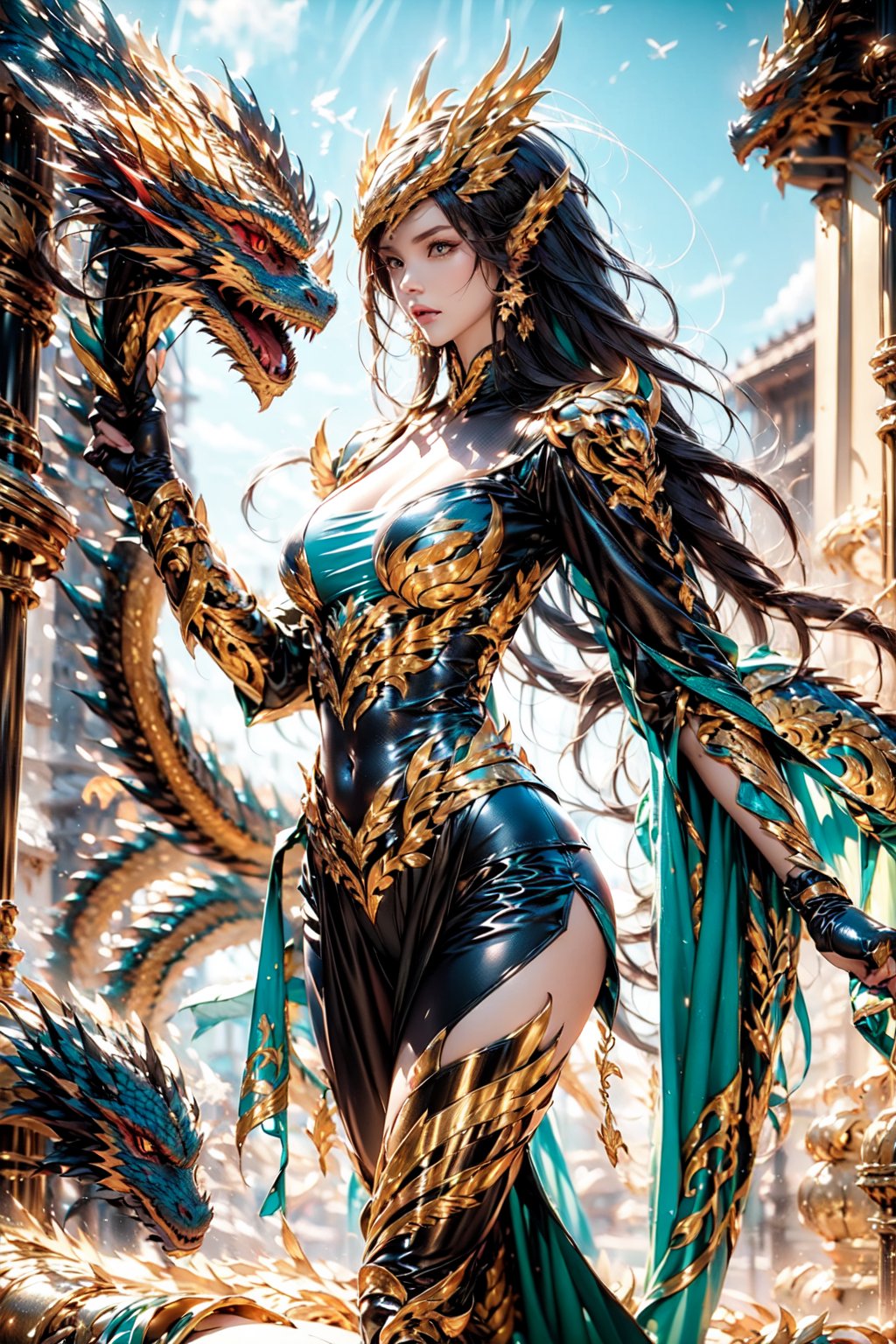 female Warrior,dragon, Gorgeous armor