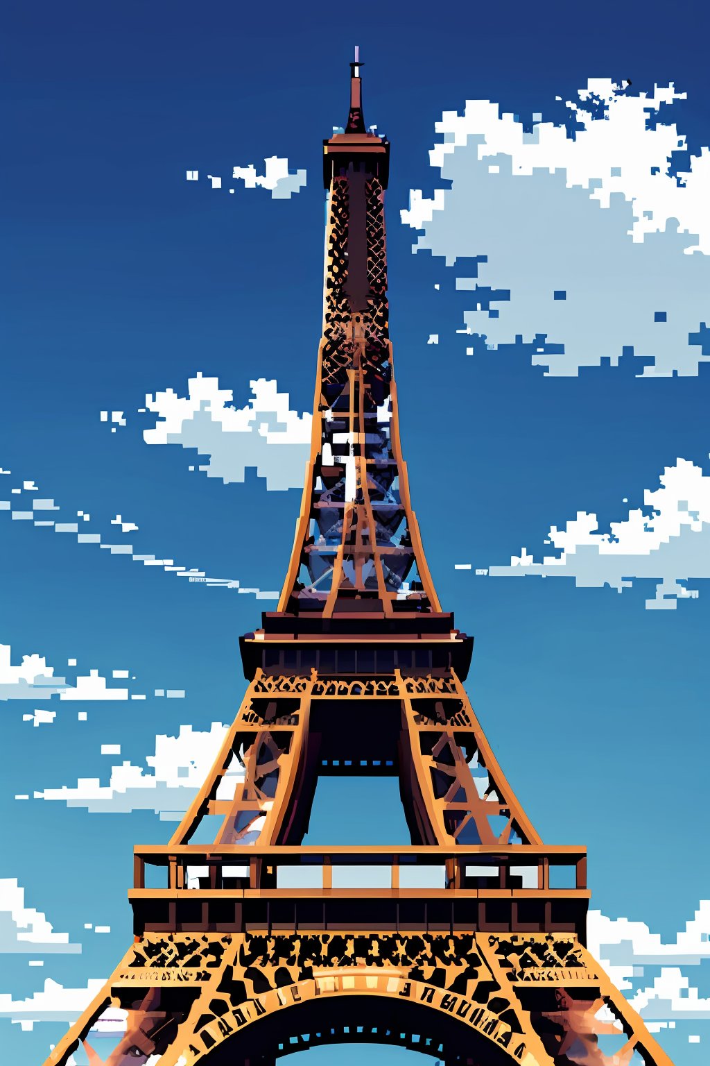 France, Eiffel Tower, cloudy sky, pixel art,