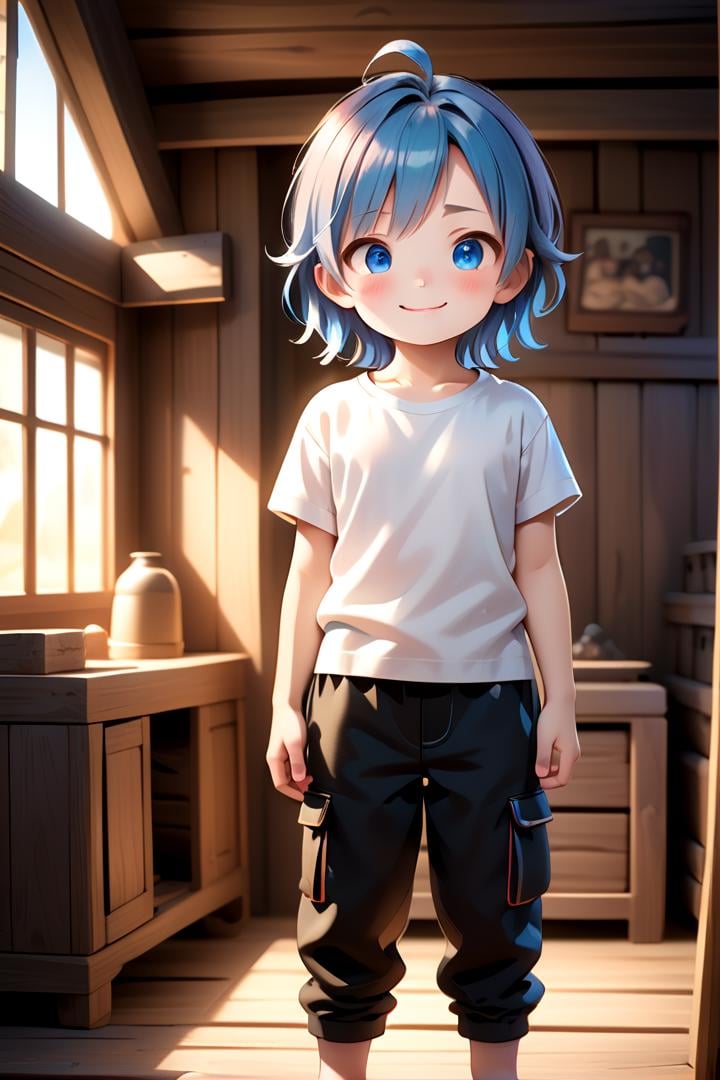 one girl standing alone in a wooden village,  eyes are blue,  hair is short by fearvel on Tensor.Art