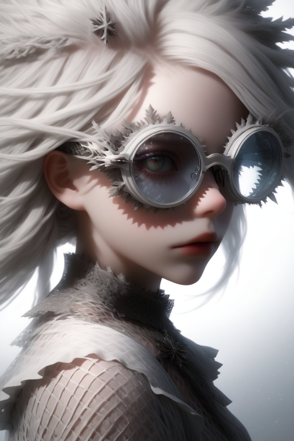 1 girl, (masterful), albino demon girl with lethargic sleepy smokey eyes,(white dreadlocks hair),((slit pupil eyes)),mesh fishnet blouse, () ,wearing sfglasses,
best quality, highest quality, extremely detailed CG unity 8k wallpaper, detailed and intricate, 
,,Glass Elements,sfglasees,