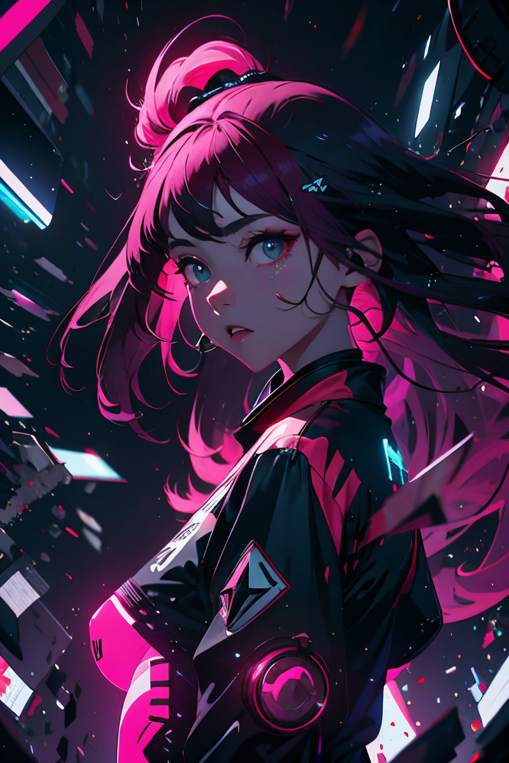 1girl, neon background,highres