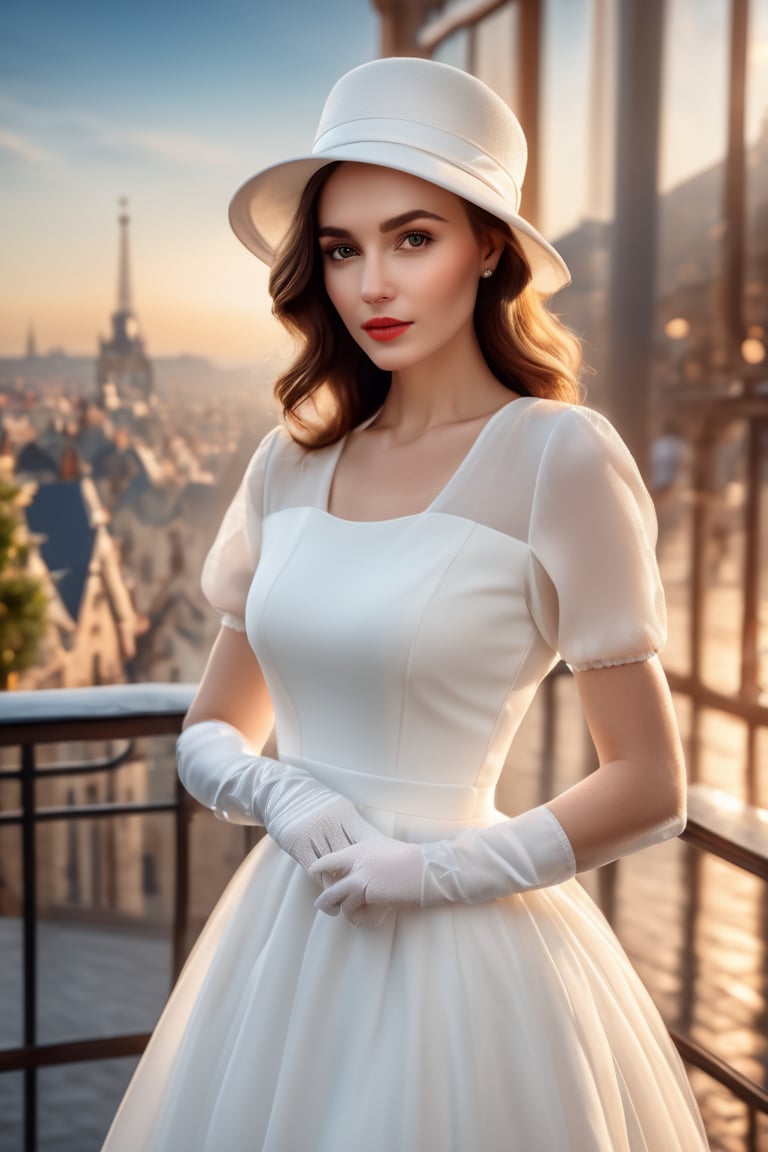 dynamic pose:1.2,dynamic camera,analog photo raw:1.2,a woman wearing a white hat and gloves,masterpiece, top quality, best quality, official art,extreme detailed,highest detailed,depth of field,bokeh:1.3,realistic rim lighting,complex, multiple subjects, 4k HDR
, b4b1