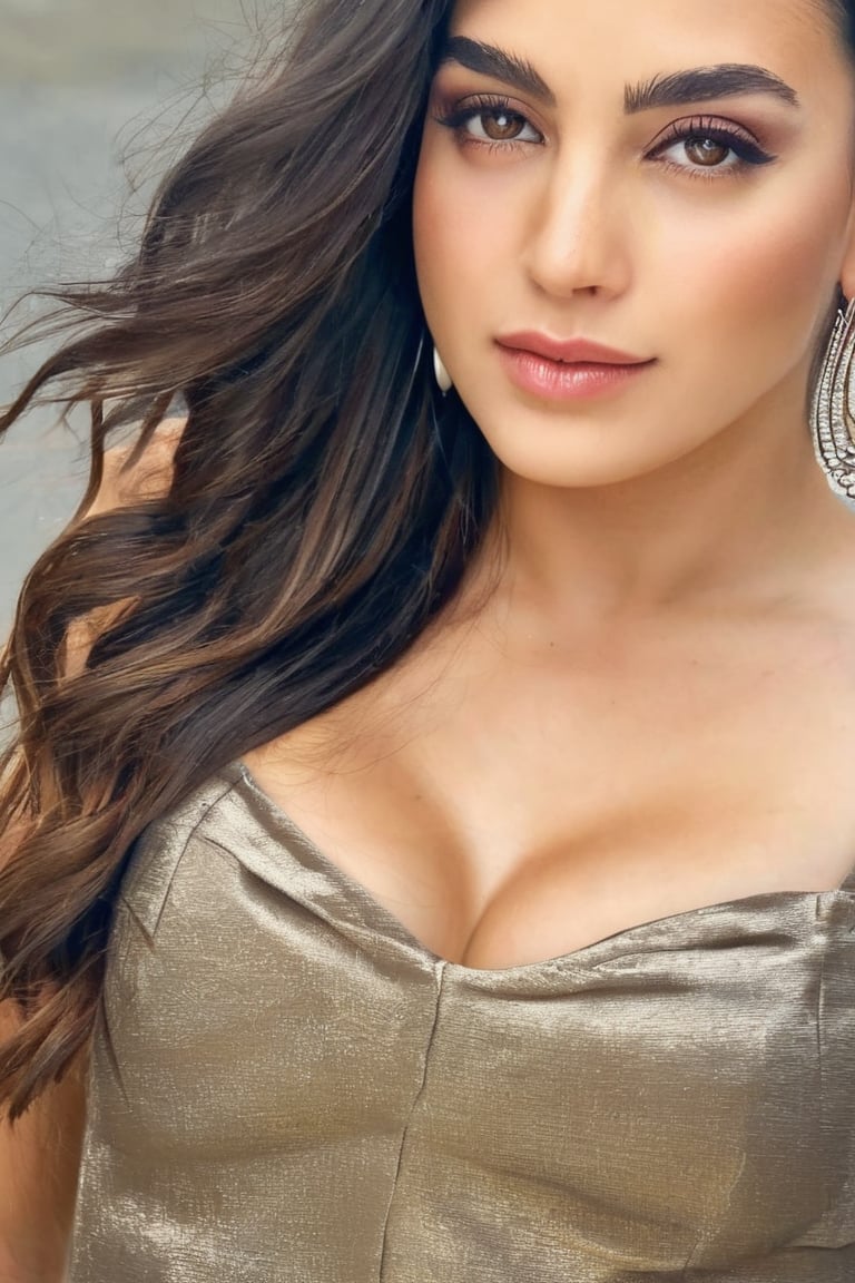 #JClive9988: beautiful brunette hair woman, long wavy hair, cleavage,photo r3al