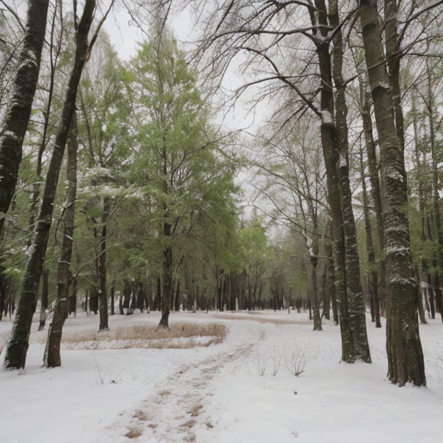 a green lush forest with snow,hn35