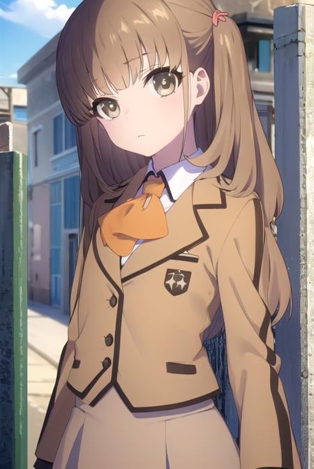 sayuhisanuma, <lora:sayu hisanuma s1-lora-nochekaiser:1>,sayu hisanuma, long hair, brown hair, (brown eyes:1.5), two side up,BREAK skirt, school uniform, socks, blazer, neckerchief, long sleeves, brown skirt, brown blazer,BREAK outdoors, beach,BREAK looking at viewer, (cowboy shot:1.5)BREAK <lyco:GoodHands-beta2:1>, (masterpiece:1.2), best quality, high resolution, unity 8k wallpaper, (illustration:0.8), (beautiful detailed eyes:1.6), extremely detailed face, perfect lighting, extremely detailed CG, (perfect hands, perfect anatomy),