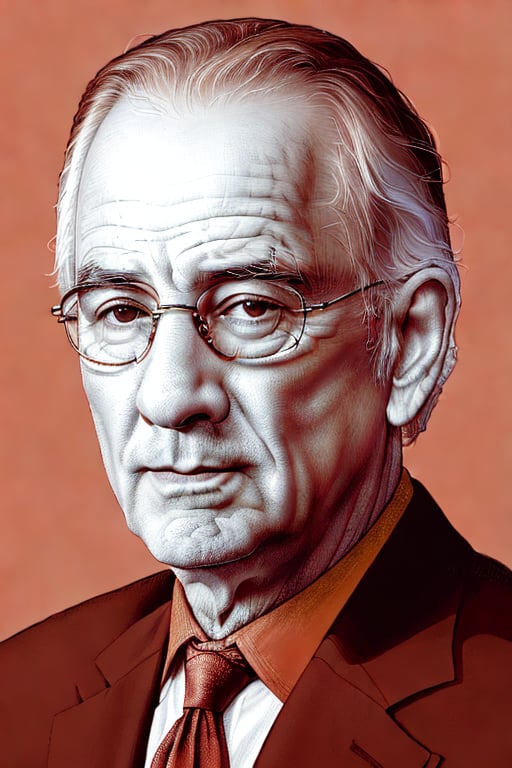 A XTCH realistic crosshatching portrait of the full head and face of Robert De Niro, partly shaded face, brown theme, red background,