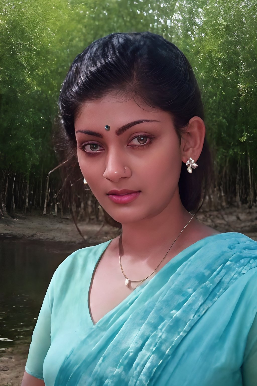 Malayalam movie actress unni mary:1.5,(((masterpiece))), (((best quality))), ((ultra-detailed)), (illustration), ((an extremely delicate and beautiful)),dynamic angle,floating, (beautiful detailed eyes), (detailed light) (1girl), loli, small_breasts, floating_hair,  glowing eyes, pointy_ears, white hair, green eyes,halter dress, feather, leaves, nature, (sunlight), river, (forest),(painting),(sketch),(bloom)