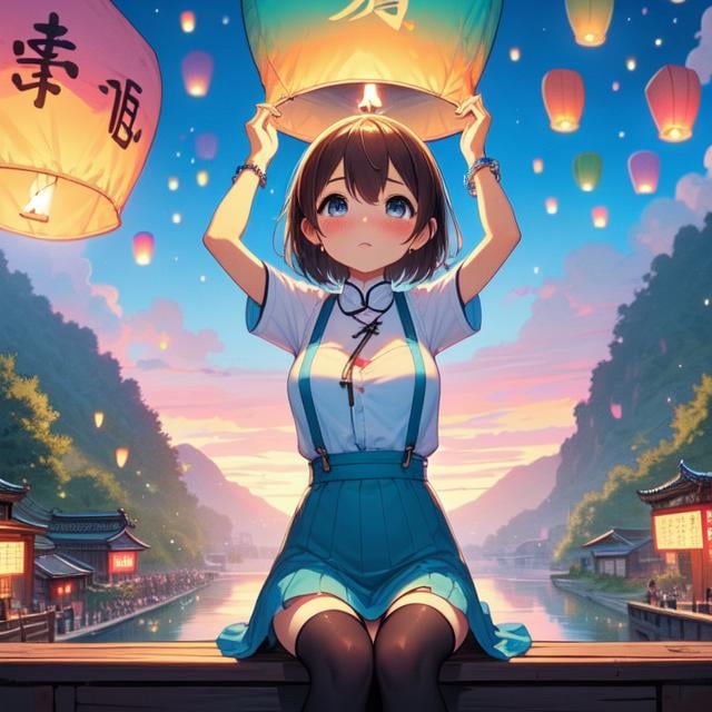 (((masterpiece))),  (((best quality))),  (((colorful sky lantern with chinese word))) by 鬼畫符 on Tensor.Art