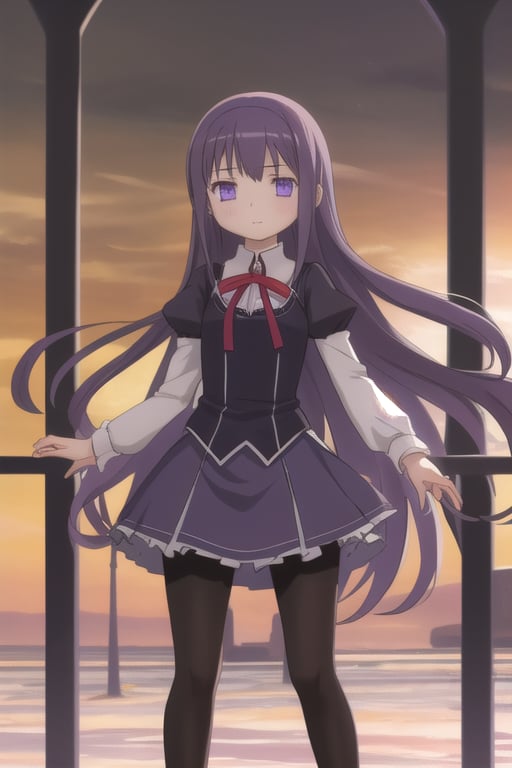 1girl, solo, homuramagica, long hair, pantyhose, purple eyes, 