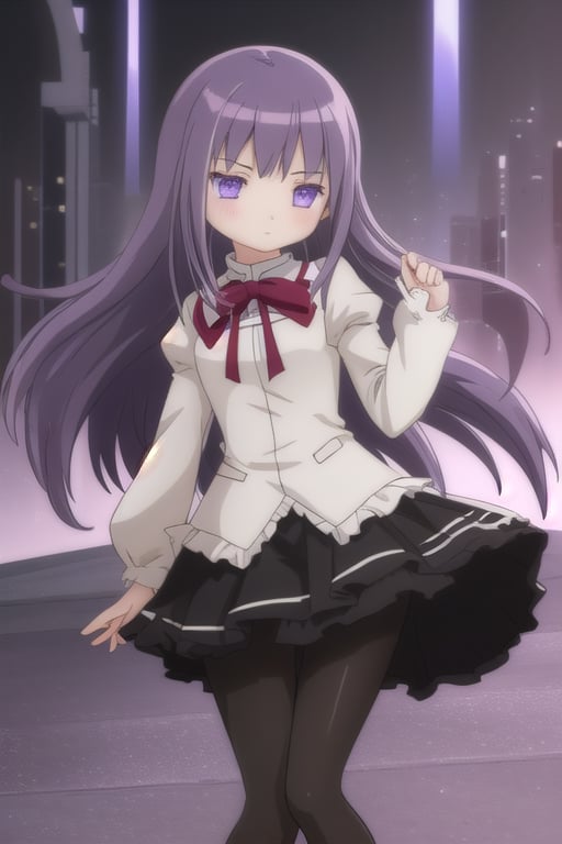 1girl, solo, homuramagica, long hair, pantyhose, purple eyes, 