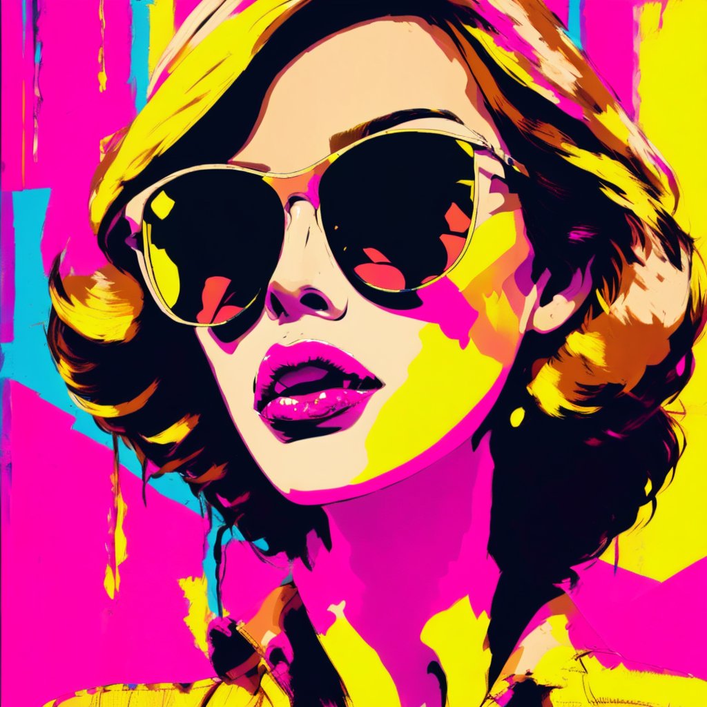 woman,  sly look,  in sunglasses,  in dress,  full length,  (pink and yellow colors),  brown hair,  brown yeys,  light beige leather,  fashionable, pop-art,  abstract,  expression colors,  abstract painting style, pop art,  oil painting,<lora:EMS-301702-EMS:1.000000>