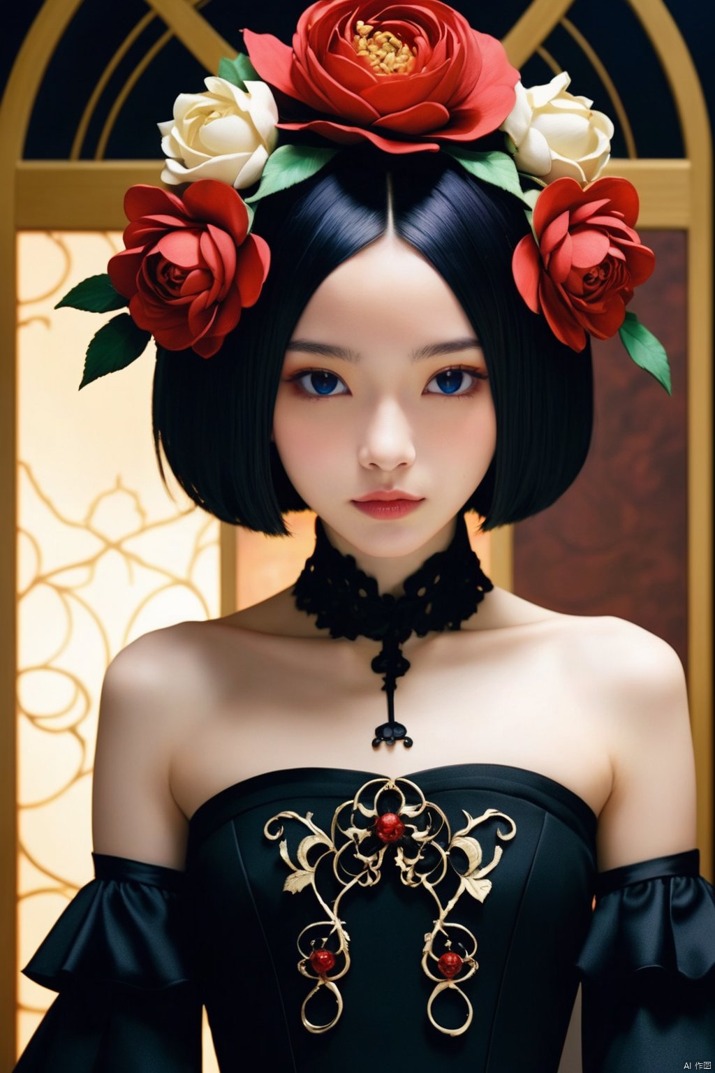  cinematic photo anime artwork anime artwork cinematic photo Gothic style.Hyperrealistic art a woman in a black dress and a flower crown, japanese gothic, takato yamamoto aesthetic, by Rysei Kishida, by Otake Chikuha, eiko ishioka, serge lutens, by Yuko Tatsushima, hana yata, by Yuki Ogura, natalie shau, by Kan Sanraku . Extremely high-resolution details, photographic, realism pushed to extreme, fine texture, incredibly lifelike . 35mm photograph, film, bokeh, professional, 4k, highly detailed . anime style, key visual, vibrant, studio anime, highly detailed, white rose . anime style, key visual, vibrant, studio anime, highly detailed . 35mm photograph, film, bokeh, professional, 4k, highly detailed