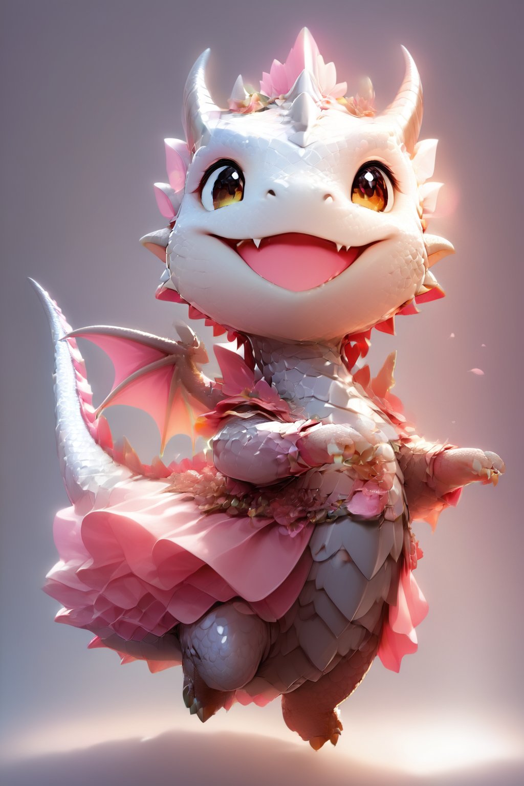  portrait of cute dragon,(dynamic  pose), high quality,(happy atmosphere) ,,smile, , (wind effect), cherry_blossom background,sun light,(full body image:1.5),,cute dragon