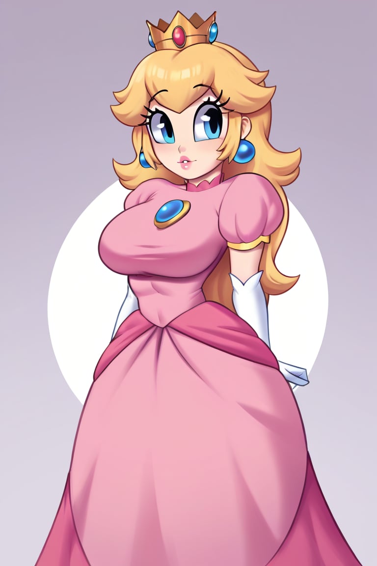 score_9, 2d, large breasts, princess peach, pink dress