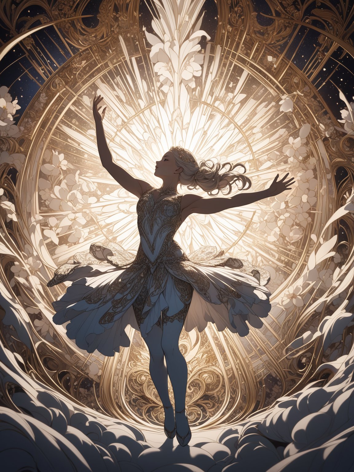 a stunning art, abstract, flowery, predominantly white, dynamic pose, centered, key visual, intricate, highly detailed, breathtaking beauty, precise lineart, vibrant, comprehensive, cinematic<lora:xl_more_art-full_v1:0.5>