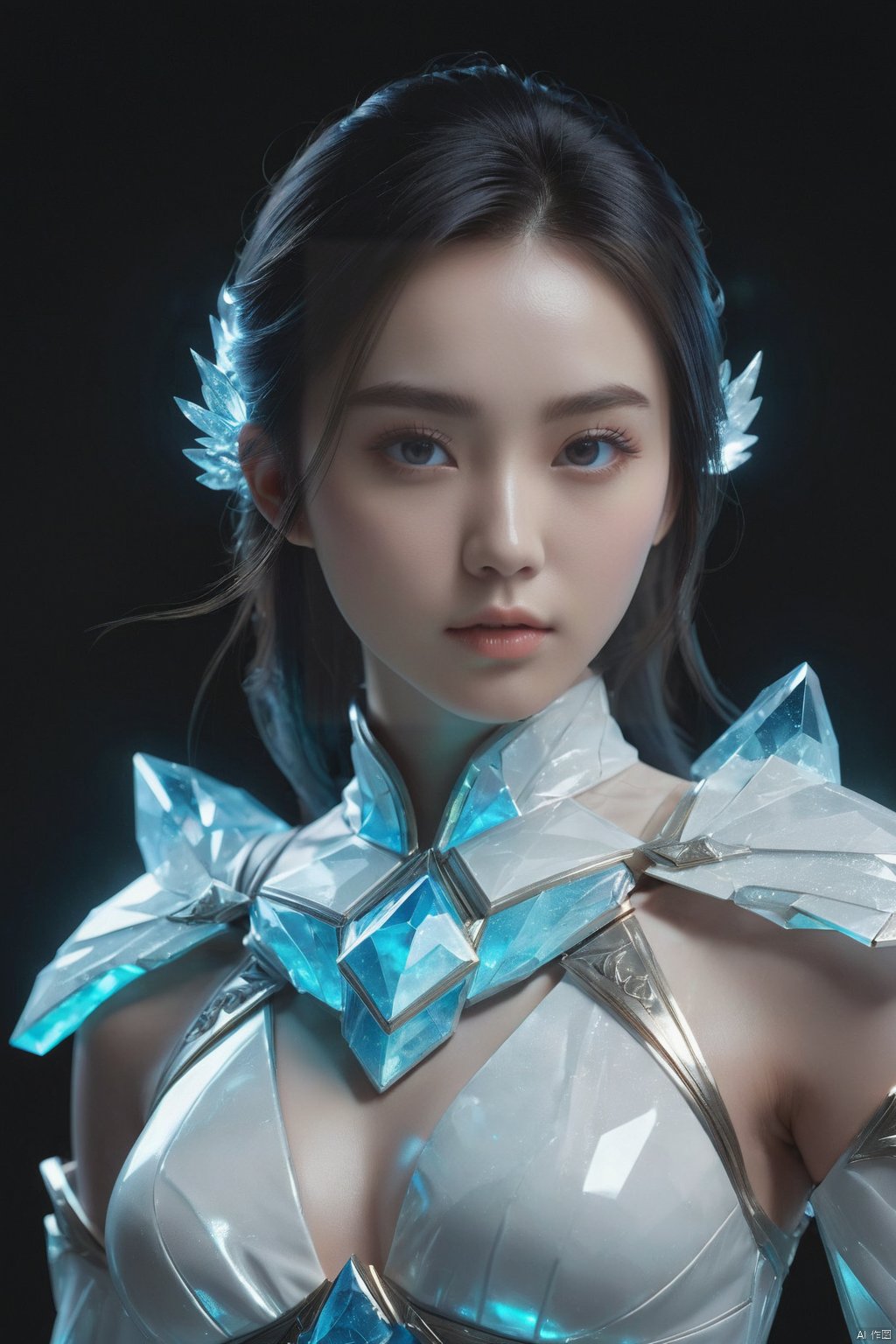  cinematic, fashion photo of a beautiful girl named yang ying in the style of neomorphism, the transformation of minerals into polymorphs, glowing crystals, hyper detailed, photorealistic, detailed glow, ambient occlusion, ambient light