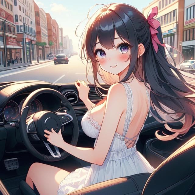 (((masterpiece))),  (((best quality))),  ((girl driving cabrio on busy street)) by 鬼畫符 on Tensor.Art