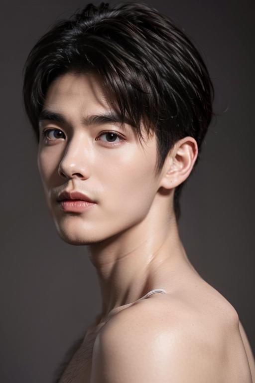 ((masterpiece)),((bestquality)),8k,high detailed,ultra-detailed,Realistic,professional photography,85mm lens,front view,halfbody shot,photograhpy,sharp focus,HD,8k,simple background,portrait,1boy,(topless:1.33),solo,male focus,handsome face,real skin texture,Cool 90s Hairstyles For Men,well-proportioned hands,black eyes,thick eyebrows,solid eyes,Stubble,<lora:add_detail:0.8>,([Blade lighting|Cyc lighting|Back lighting|Rembrandt lighting|Emergency lighting]),