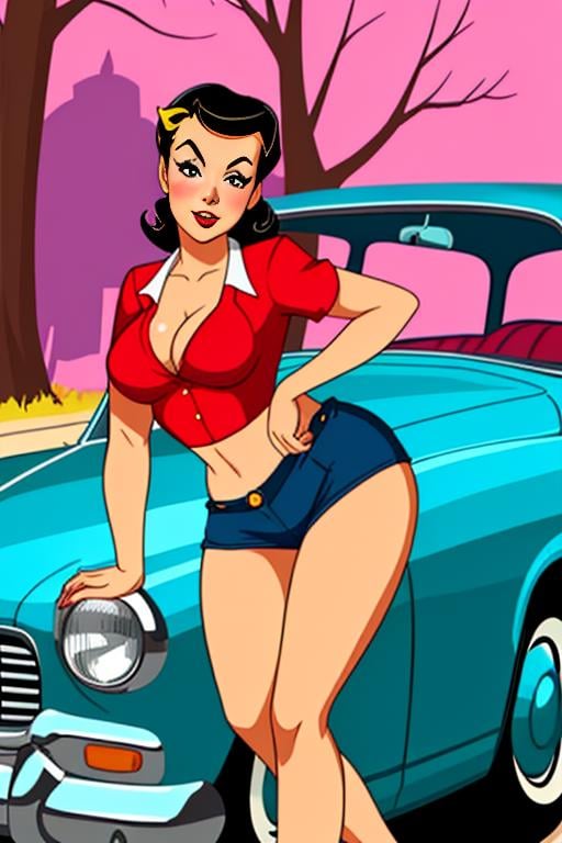pin-up girl,  leaning against car by dbst17 on Tensor.Art