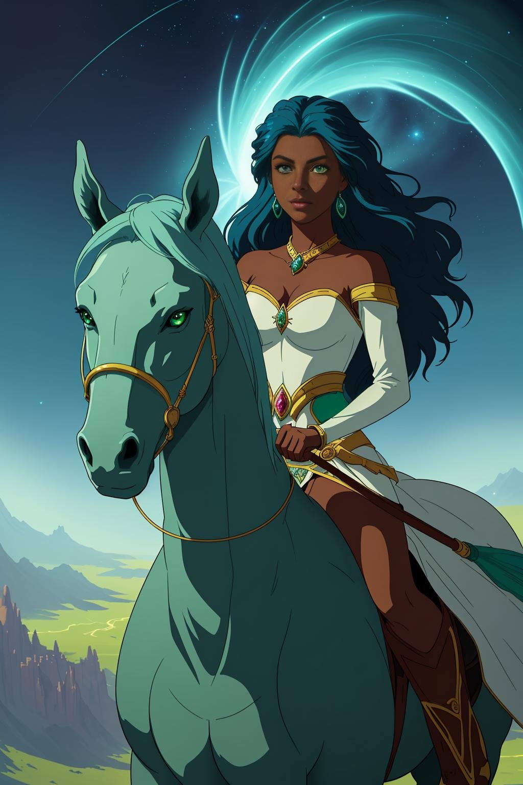 ethereal fantasy concept art of a beautiful woman,  bright green eyes,  dark skin by dbst17 on Tensor.Art