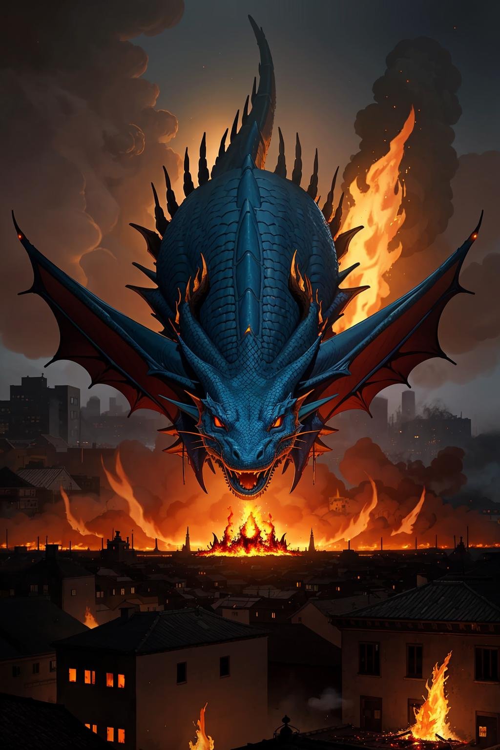 blue dragon burning a city to the ground,  ancient city,  burning by dbst17 on Tensor.Art