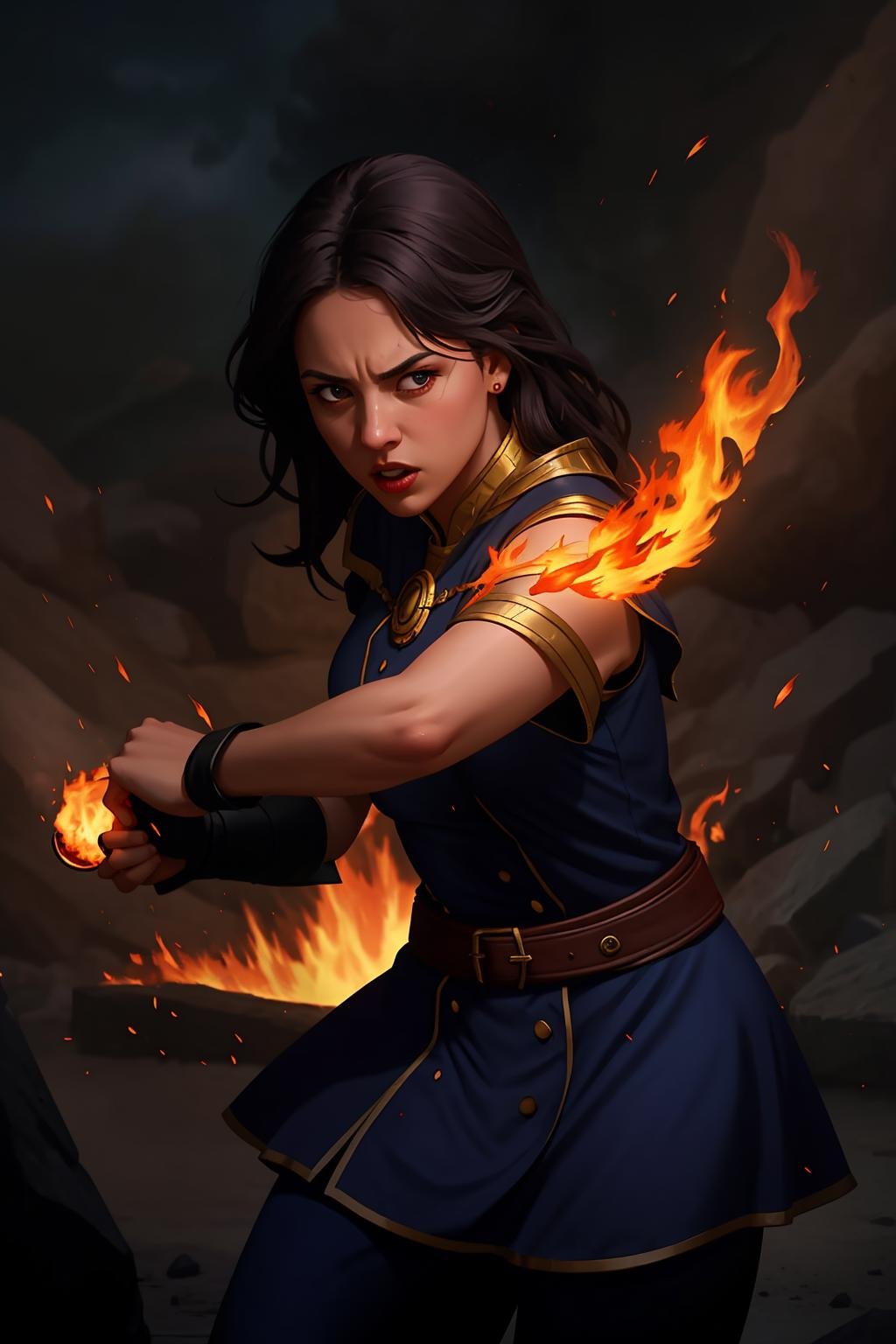 female mage is casting a violent fire spell against the viewer,  looking at viewer,  powerful by dbst17 on Tensor.Art