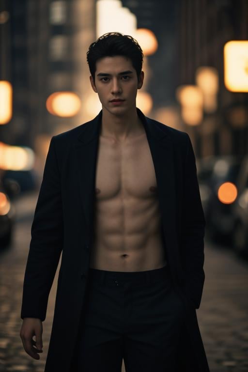 (cinematic photo),(. 35mm photograph),film,bokeh,professional,4k,highly detailed,1boy,40-year-old male,male focus,solo,topless,pants,open_coat,Cinematic Shot,cinematic lighting,<lora:LCM-SD1.5:1>,<lora:weight_slider_v2:-0.2>,<lora:muscle_slider_v1:-0.21>,