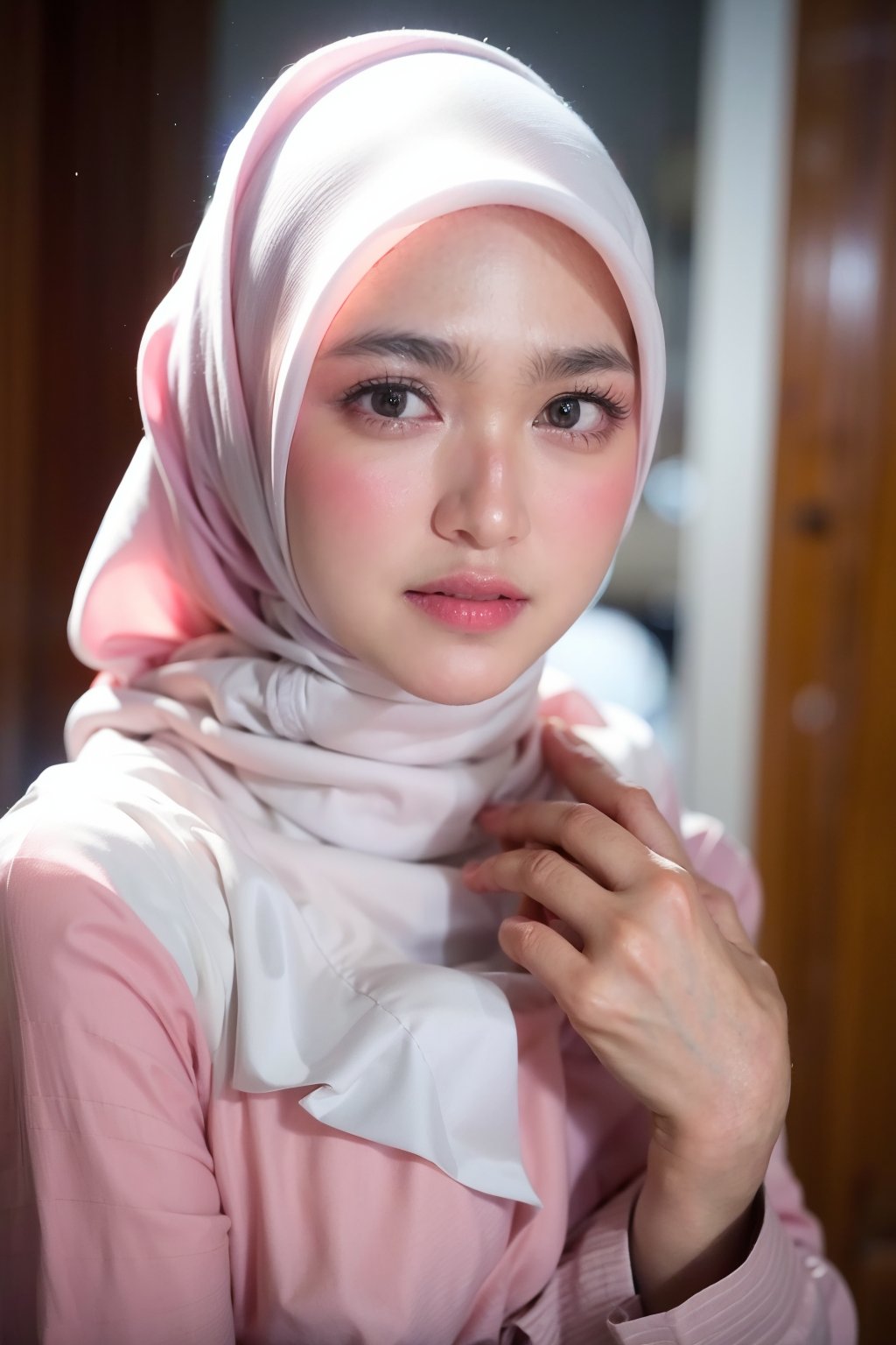 Close up,
1 girl, solo, looks, enjoying, looking at viewer, hijab 

,D1AMOND,ar1n,Masterpiece,C1SYU