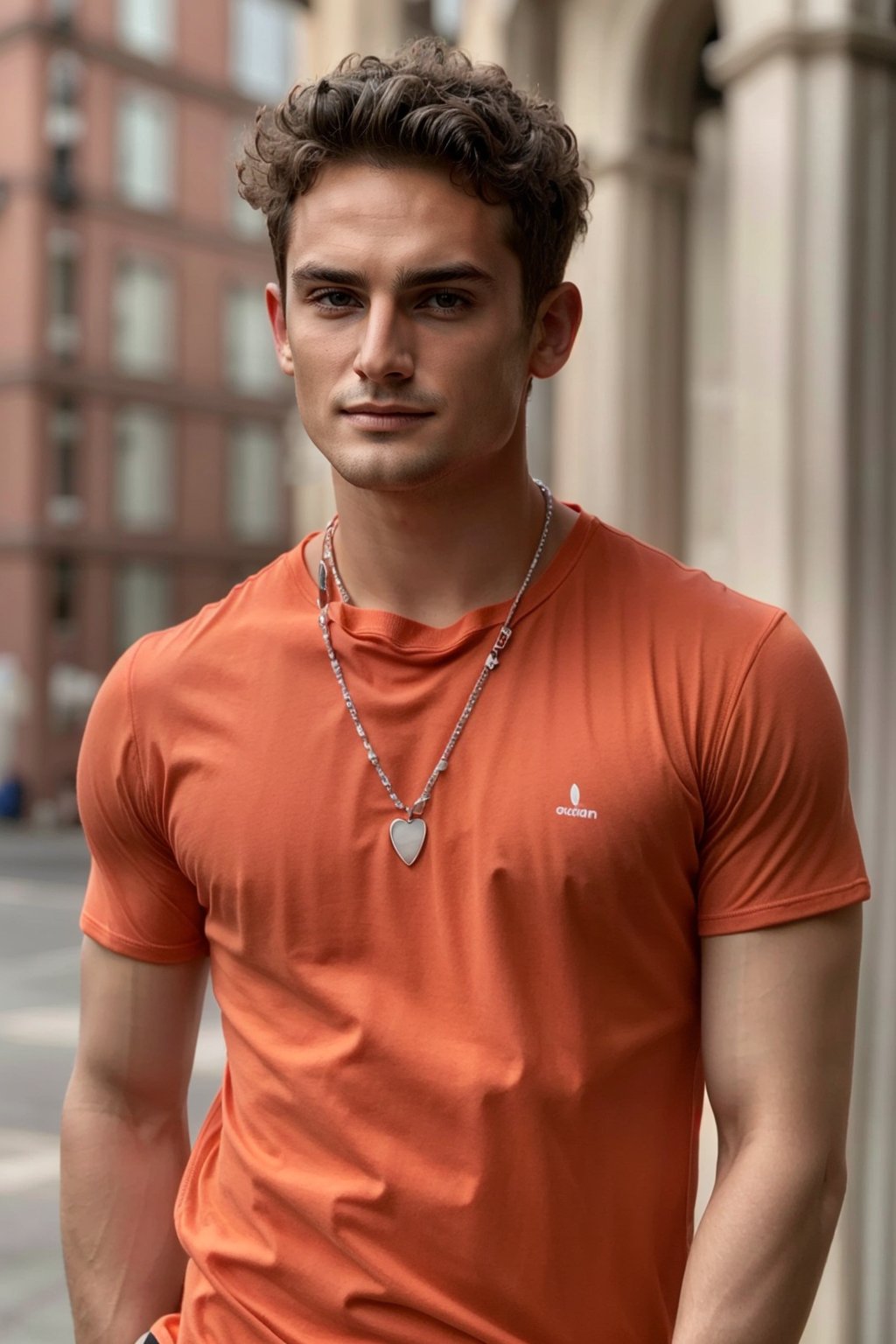  Photo upper body, skin clear, 8k, high_resolution, Masterpiece, background simple, looking at viewer,t-shirt ,Photorealistic,sidebody ,Youngman,  necklace,1boy ,Handsome guy,