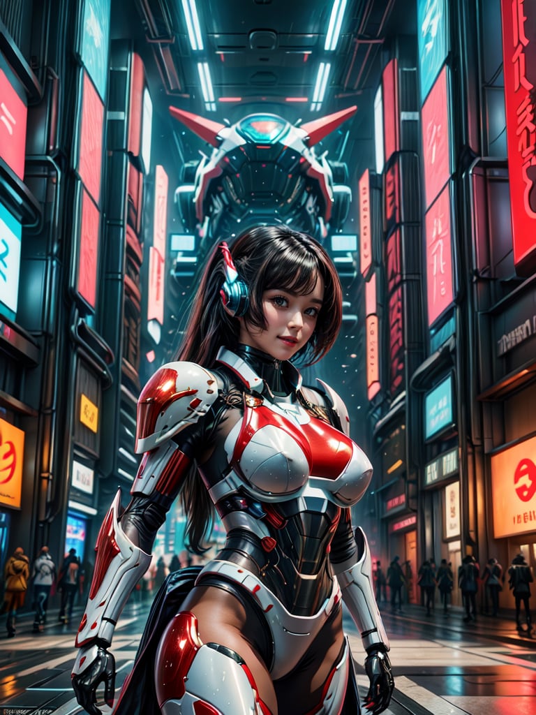 Masterpiece, High quality, 64K, Unity 64K Wallpaper, HDR, Best Quality, RAW, Super Fine Photography, Super High Resolution, Super Detailed, Beautiful and Aesthetic, Stunningly beautiful, Perfect proportions, 
1girl, Solo, White skin, Detailed skin, Realistic skin details, (Bikini Mecha:1.2), (Red mecha:1.3), 
Futuristic Mecha, Arms Mecha, Dynamic pose, Battle stance, Swaying hair, by FuturEvoLab, 
Dark City Night, Cyberpunk City, Cyberpunk architecture, Future architecture, Fine architecture, Accurate architectural structure, Detailed complex busy background, Gorgeous, Cherry blossoms,
Sharp focus, Perfect facial features, Pure and pretty, Perfect eyes, Lively eyes, Elegant face, Delicate face, Exquisite face, 