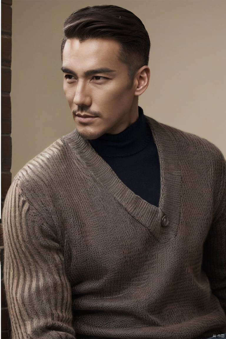  jzns,hbing,1man,fashion model,male focus,asian,mature,exquisite facial features,handsome,fashion forward,sweater,masterpiece,realistic,best quality,highly detailed,hbing, jzns