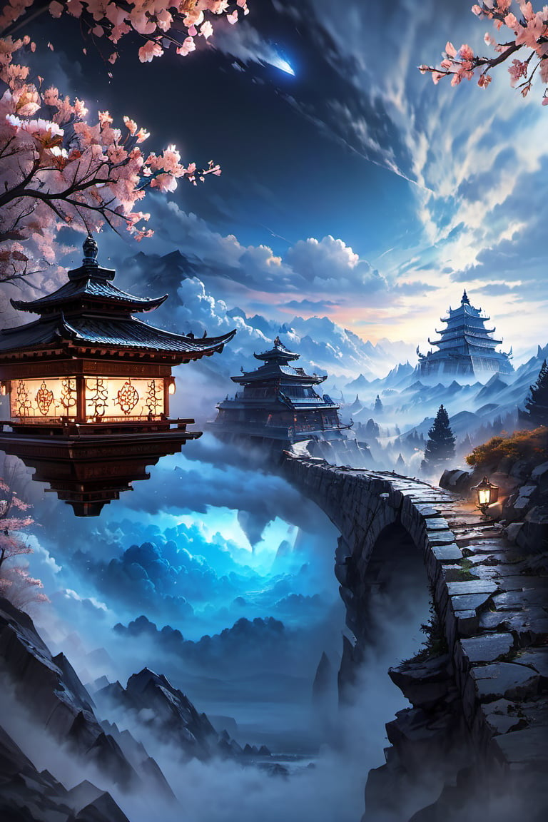 High altitude mountain river and cloud landscape backgroud, temple ,windy, night lights, fog,mortals cultivate immortals, masterpiece, best quality, beautiful and perfect face, random color dress, action move, torn clothes ,super detailed, super realistic,super fine detail depiction, high resolution, abstract beauty, stand, approaching perfection, pure form, unfinished, intricate details, 8k post production, high resolution, hyperdetailed, trending on artstation, sharp focus, intricate details, highly detailed, cinematic, cinematic lightings, cinematic film color, perfect hand, high detail, high detail skin, real skin, 8k, high_resolution, high quality