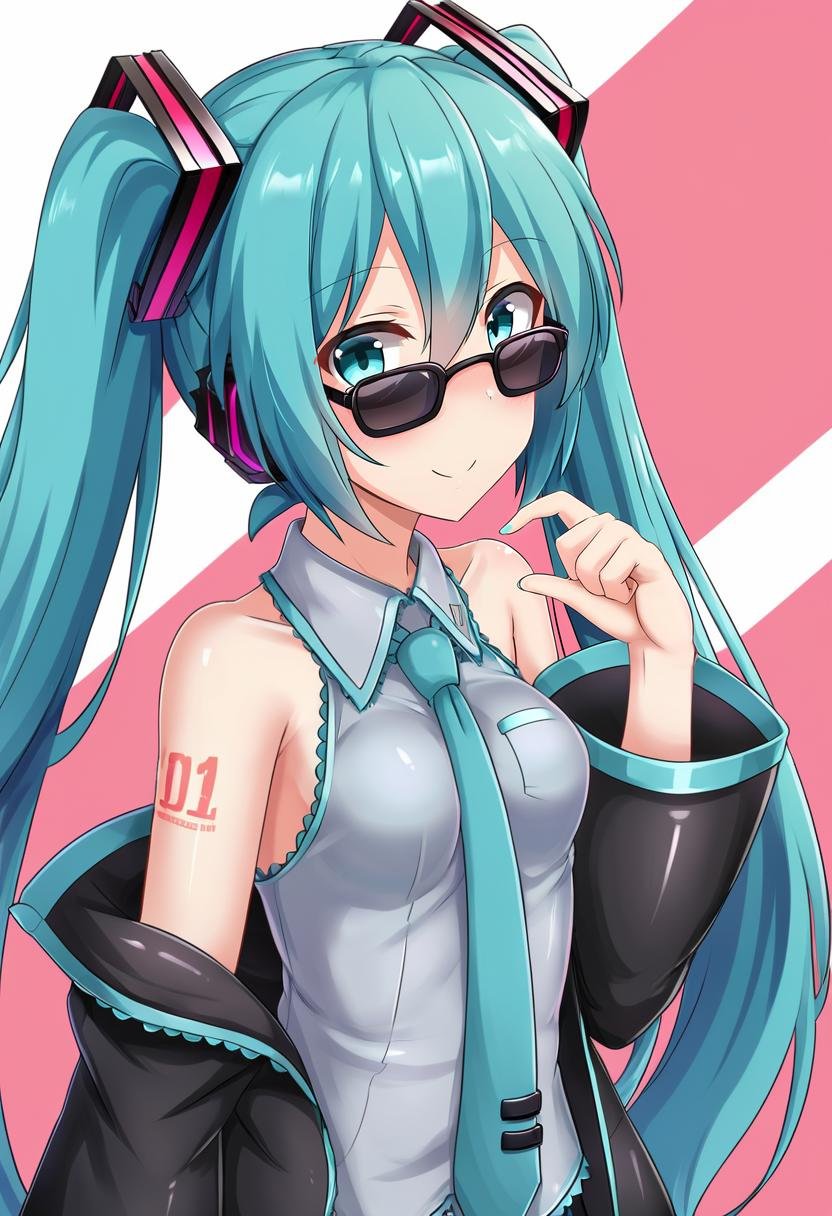 high quality production photography of a nendoroid of hatsune miku wearing sunglasses