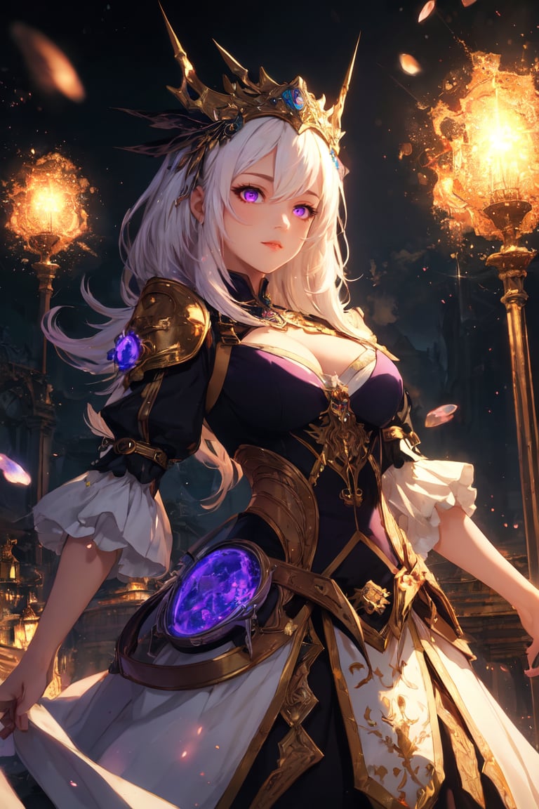 (masterpiece:1.2), best quality, fantasy, 1girl, white hair, multicolored hair, purple eyes, mask on head, sidelighting, light particles, wallpaper, full pose(HDR:1.4)