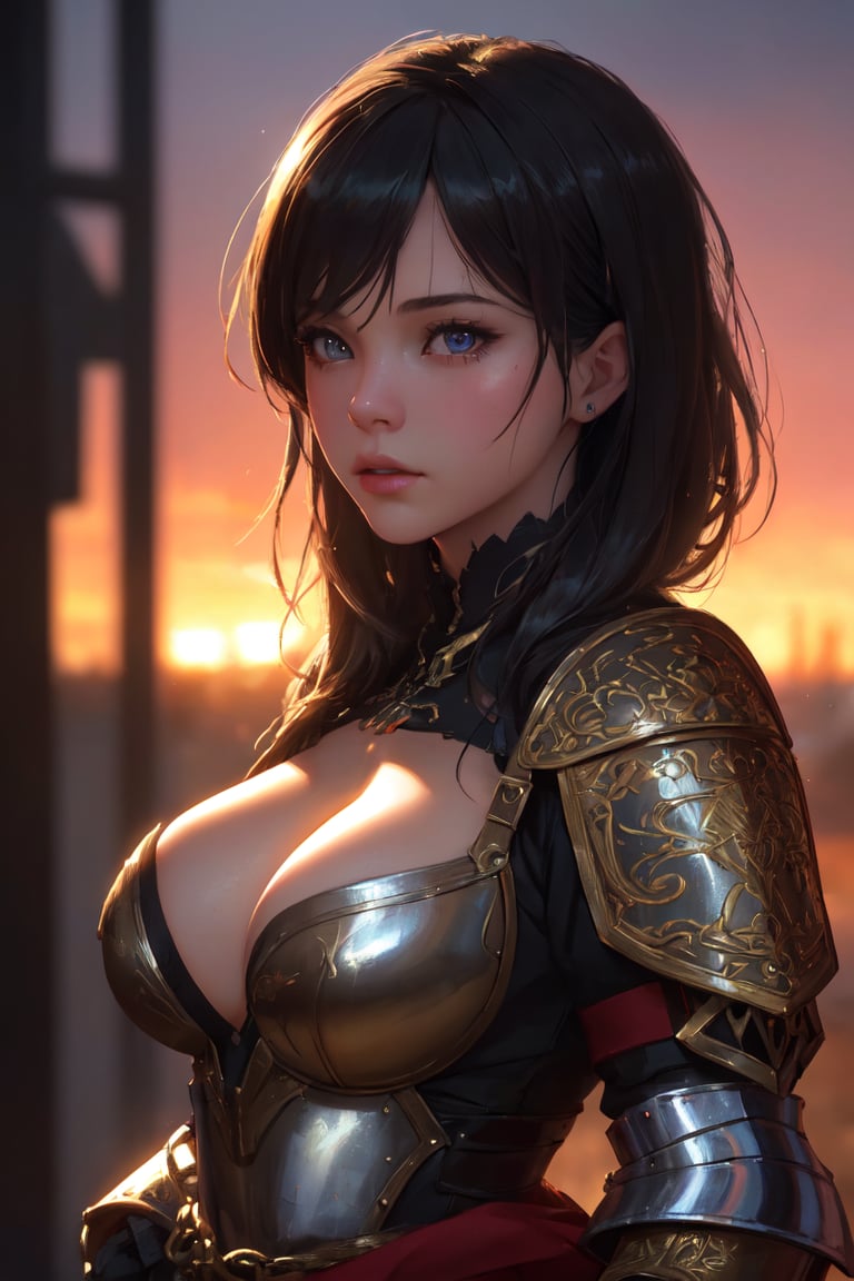 (masterpiece), (extremely intricate:1.3), (realistic), portrait of a girl, the most beautiful in the world, (medieval armor), metal reflections,(High definition metal reflection), upper body, big breasts, outdoors, intense sunlight, far away castle, professional photograph of a stunning woman detailed, sharp focus, dramatic, award winning, cinematic lighting, octane render  unreal engine,  volumetrics dtx, (film grain, blurry background, blurry foreground, bokeh, depth of field, sunset, motion blur:1.3), chainmailept art, trending on artstation, hyperrealistic, Vivid colors, extremely detailed CG unity 8k wallpaper, trending on ArtStation, trending on CGSociety, Intricate, High Detail, dramatic,(super detailed), (beautiful background, detailed background),(front lighting:1.5), (Extremely Detailed Oil Painting:1.2), glow effects, godrays, Hand drawn, render, 8k, octane render, cinema 4d, blender, dark, atmospheric 4k ultra detailed, cinematic sensual, Sharp focus, humorous illustration, big depth of field, Masterpiece, colors, 3d octane render, 4k, concept art, trending on artstation, hyperrealistic, Vivid colors, extremely detailed CG unity 8k wallpaper, trending on ArtStation, trending on CGSociety, Intricate, High Detail, dramatic