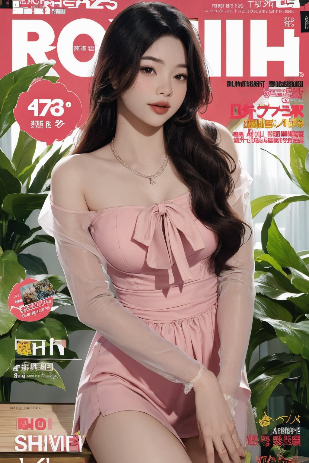 ((revealing and exposing clothes,)) different hairstyle, necklace, 1girl, looking at viewer,  ultra detailed, best quality, sharp focus, natural lighting, ((magazine cover,)) chimai,haohaoulz,chimai,kn,htt,sim,huondey,magazine cover,rosé,jennie,sanatw,momo