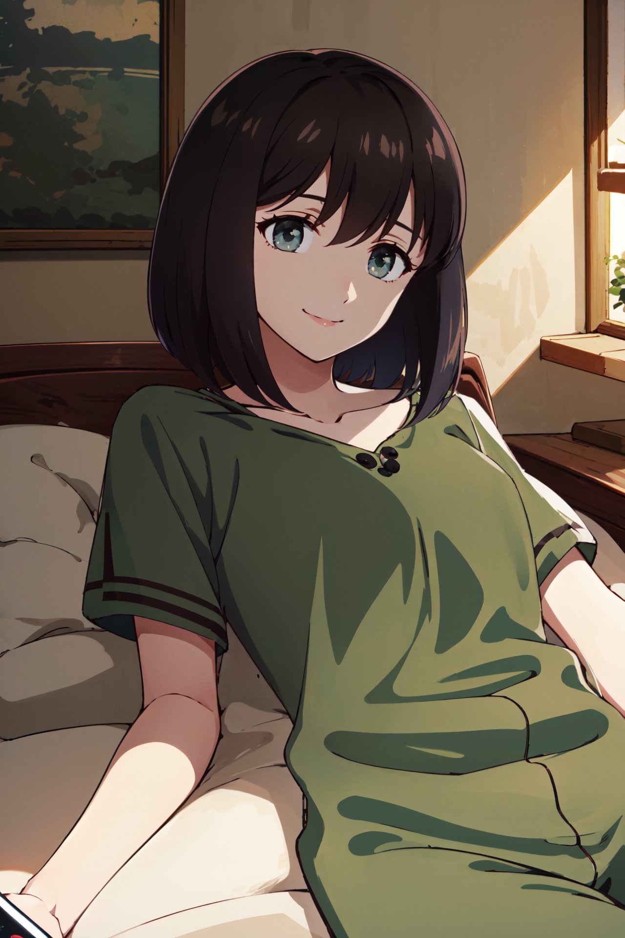 lying on side,  on the screen of smartphone camera app frame,  smile by Ttan on Tensor.Art