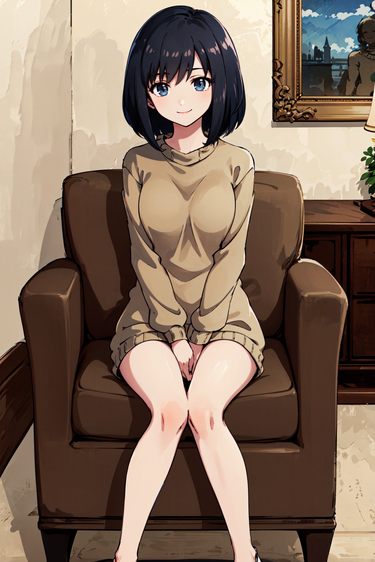 knees apart feet together,  on the screen of smartphone camera app frame,  smile by Ttan on Tensor.Art