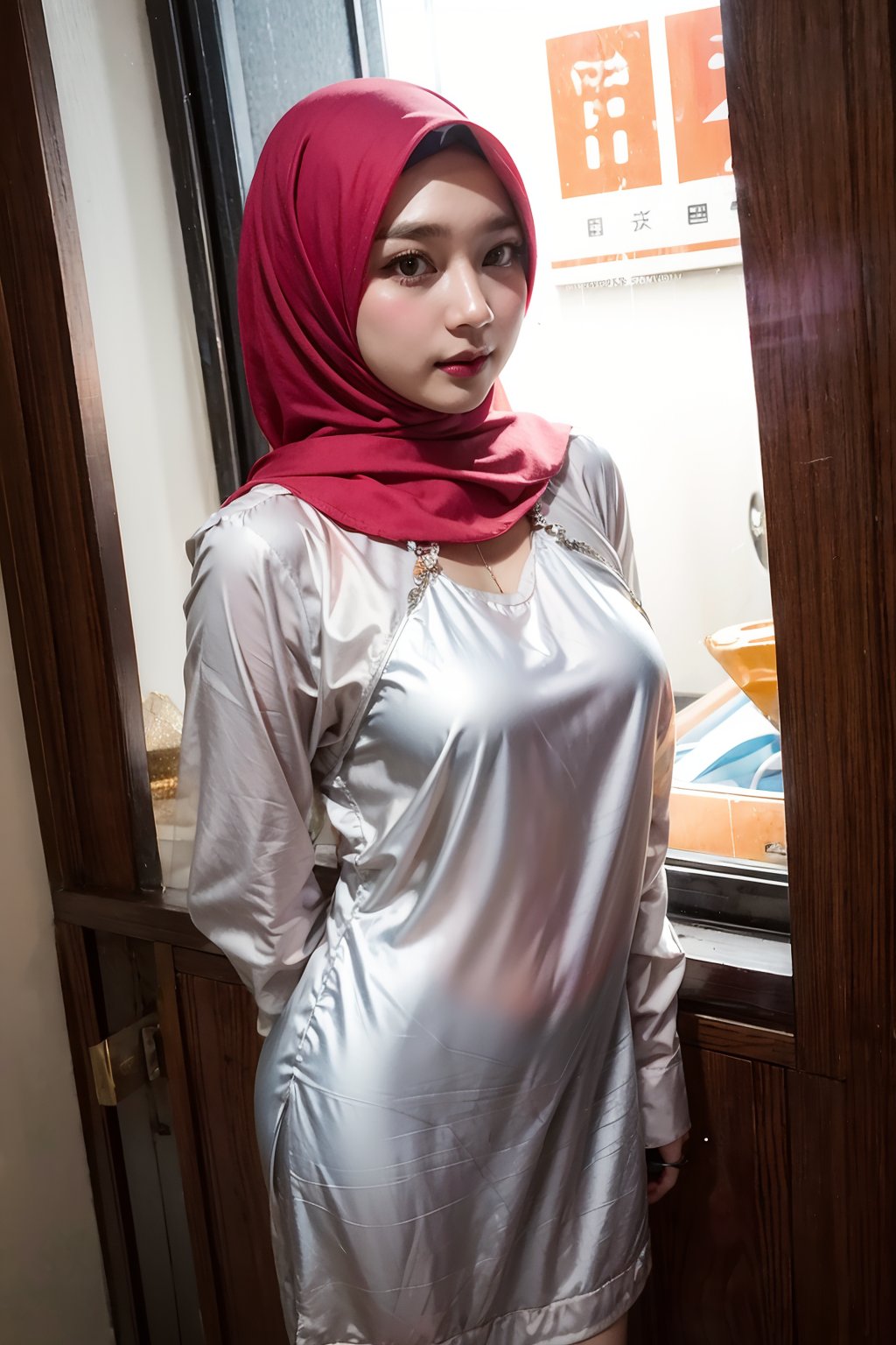 1 girl, solo, medium_breasts, innocent looks, enjoying, looking at viewer,

Hijab, shirt, Jewelry, necklace, earings, only_shirt, silk, thin, translucent ,see-through, 
,C1SYU,H3NUY ,sangonomiya kokomi (sparkling coralbone),sangonomiya kokomi,R15M ,IR3N 