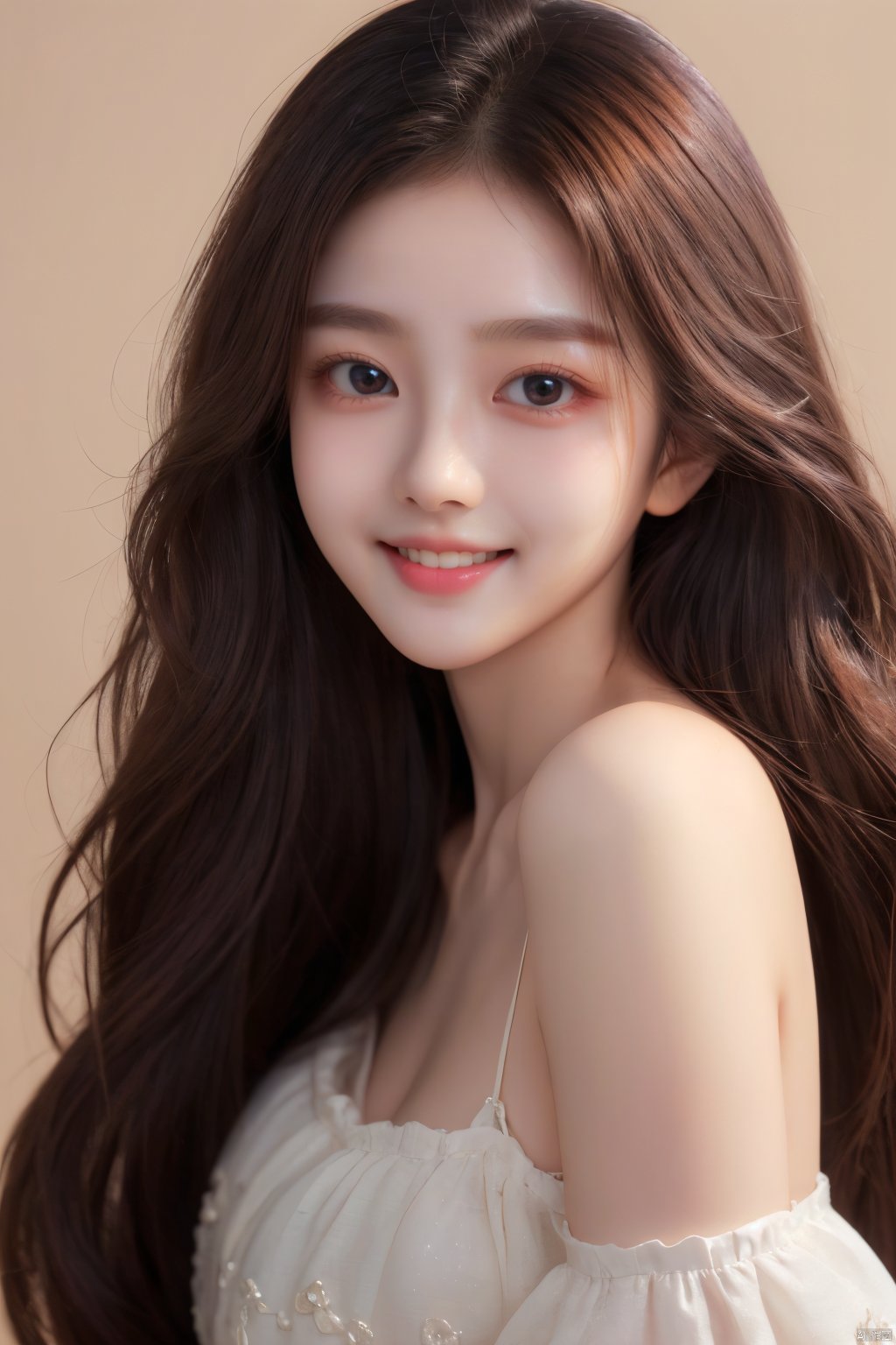 Best quality,highly detailed,masterpiece,ultra-detailed,illustration, high detail. 8k resolution, ultra-high resolution, a young girl lovely girl, long hair, clear eyes, solid color background, smooth hair, delicate collarbone, perfect facial features, the most beautiful big eyes, long eyelashes, sweet lying silkworm eyes, smile, extreme picture quality, the most accurate and perfect human body structure, smile, long hair, happy smile, big eyes, Sweet Girl<lora:EMS-313478-EMS:0.700000>