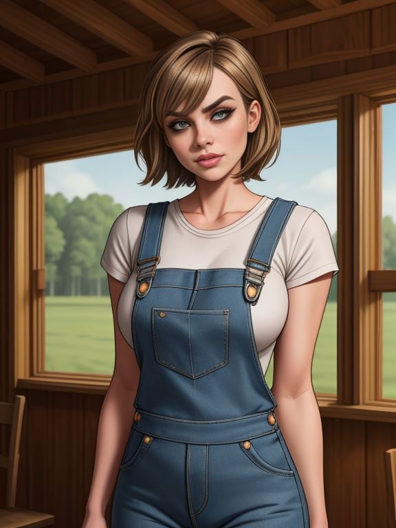 <lora:LCM_LoRA_Weights_SD15:0.7>  Lauren_LaForge,shy expression, overalls, country interior,