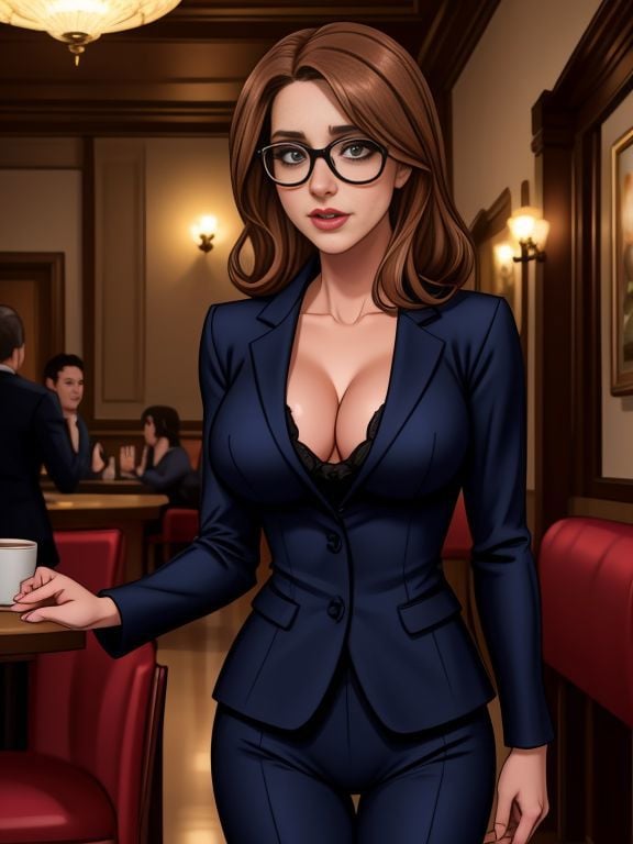 <lora:LCM_LoRA_Weights_SD15:0.7>  Kate_McFey,hot expression, evening suit, cafe,