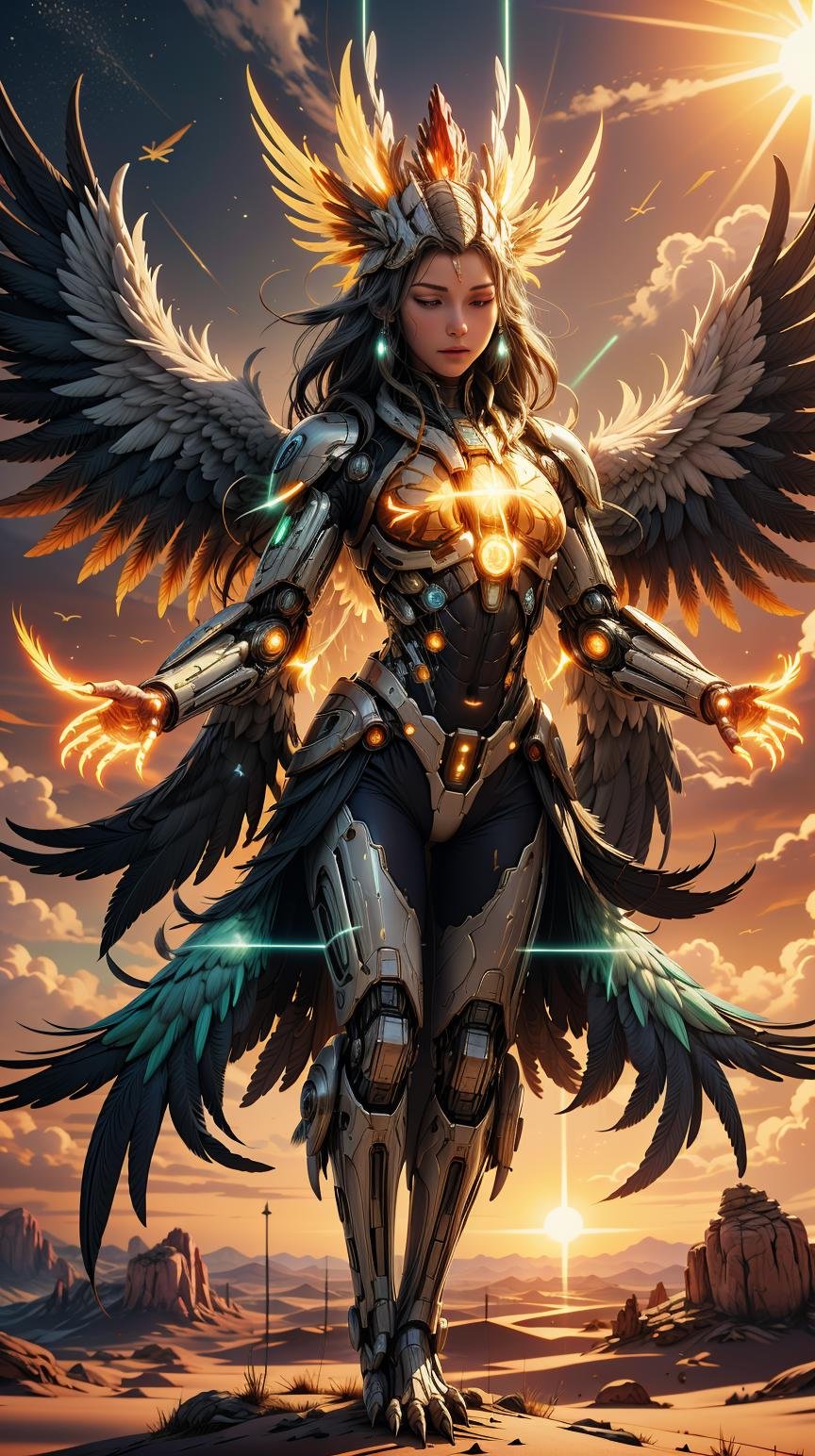 <lora:JediStyle:1>JediStyle transhumanism of solar phoenixes- celestial birds adorned with fiery plumage and radiant solar patterns , nanomedicine researcher, (tranquil:0.6), (serene:0.5), (Masterpiece:1.3) (best quality:1.2) (high quality:1.1)