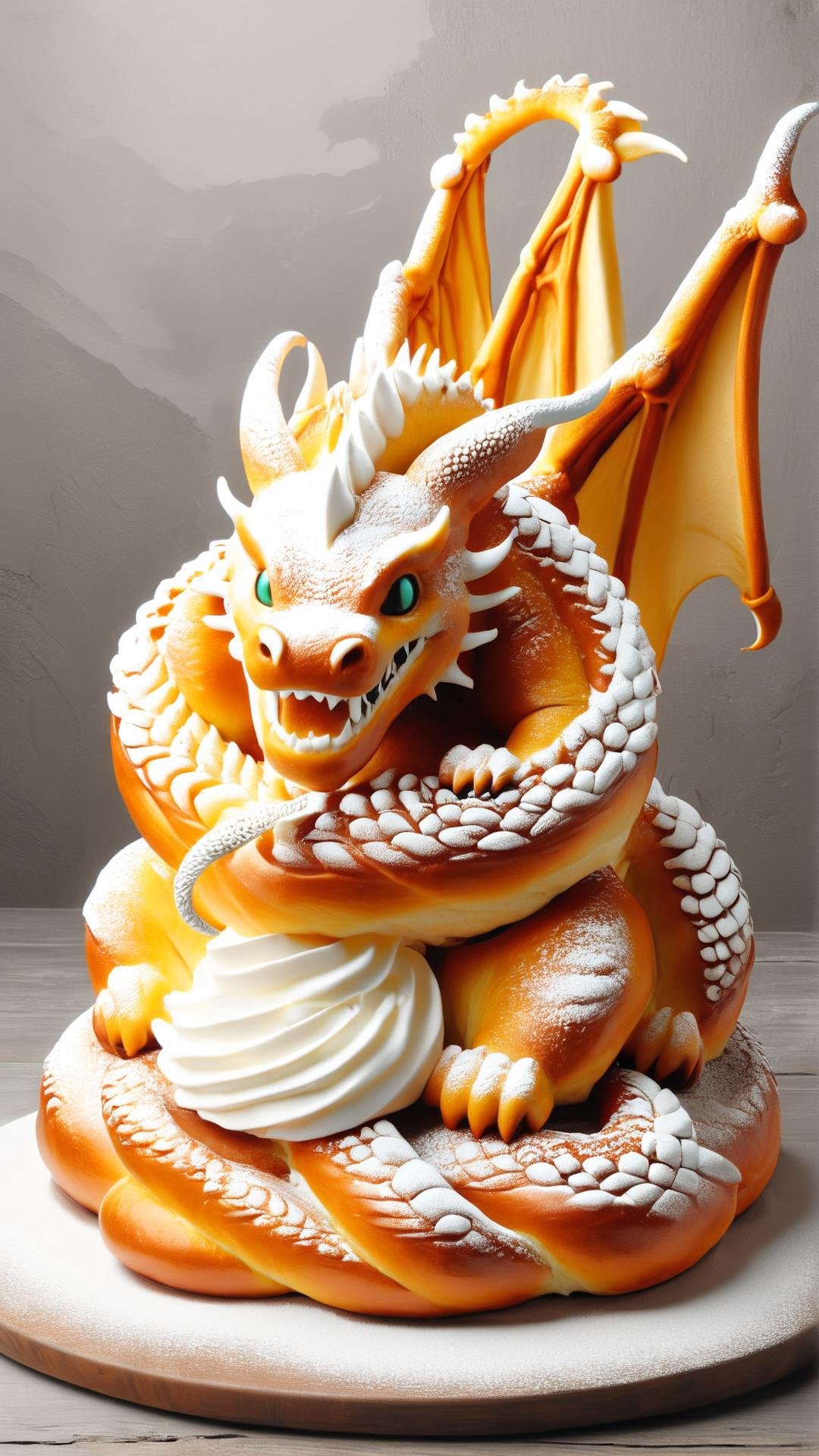 <lora:SemlaStyleXL:1>SemlaStyle dragon, made out of semla, (Masterpiece:1.3) (best quality:1.2) (high quality:1.1)